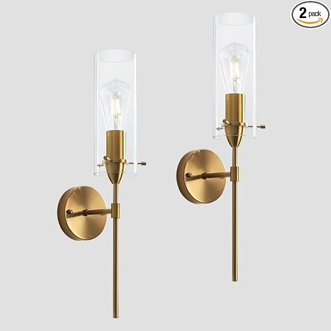 High-Quality Gold Wall Sconces Modern Wall Lights with Clear Glass Shade Indoor Hardwired Wall Mount Light Fixtures for Living Room Bathroom Bedroom Hallway 2 PackAbout ThisOverview Fast
