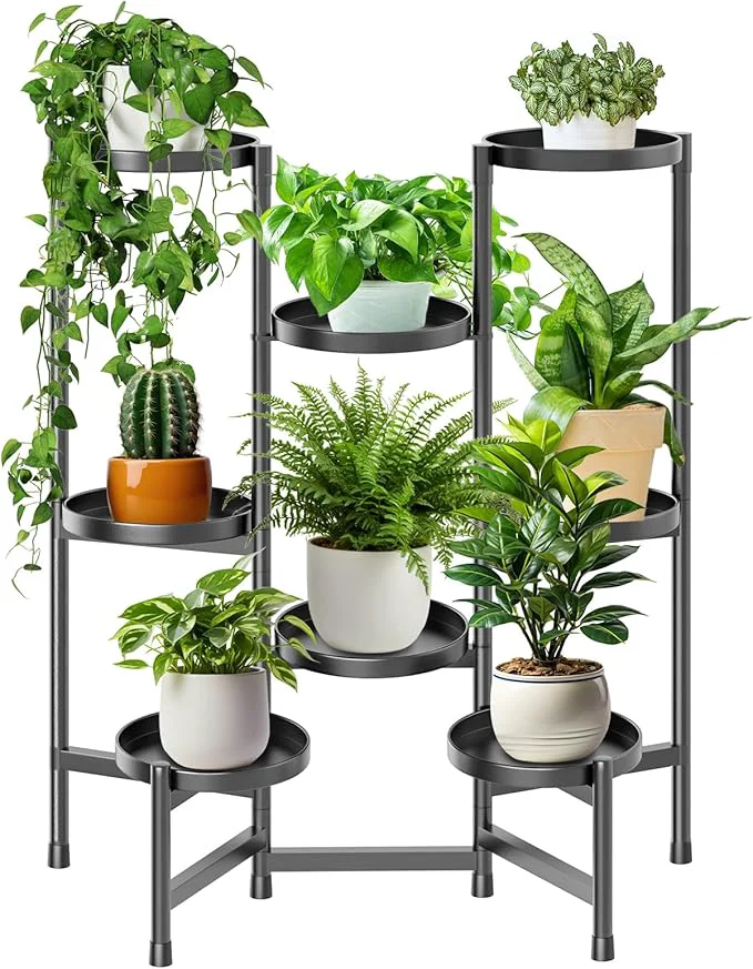 Versatile 5 Tier Plant Stand Indoor Tall Adjustable Black Plant Shelf for Multiple 8 Potted Flower Plants Holders Corner Metal Flower Display Rack for Patio Garden Balcony Living Room Office A About ThisOverview Clean