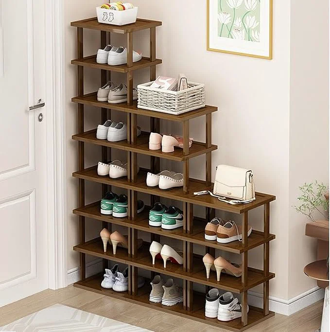 Convenient Vertical Shoe Rack-Tall Narrow Shoe Rack Organizer for Small Spaces 17Tier Bamboo Shoen Shelf for Entryway Closet Corner Doorway Skinny Shoe Shelf Space Saving Shoe storage Stackable DIYAbout ThisOverview Practical