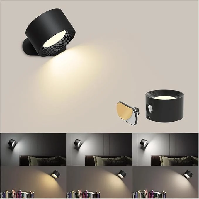 Modern Led Wall Sconces Wall Lamps with Battery Operated Wall Mounted Cordless Lights with 3 Color Temperature 3 Brightness 360° Magnetic Ball USB Charging Port for Reading Study BedsideAbout ThisOverview Reusable