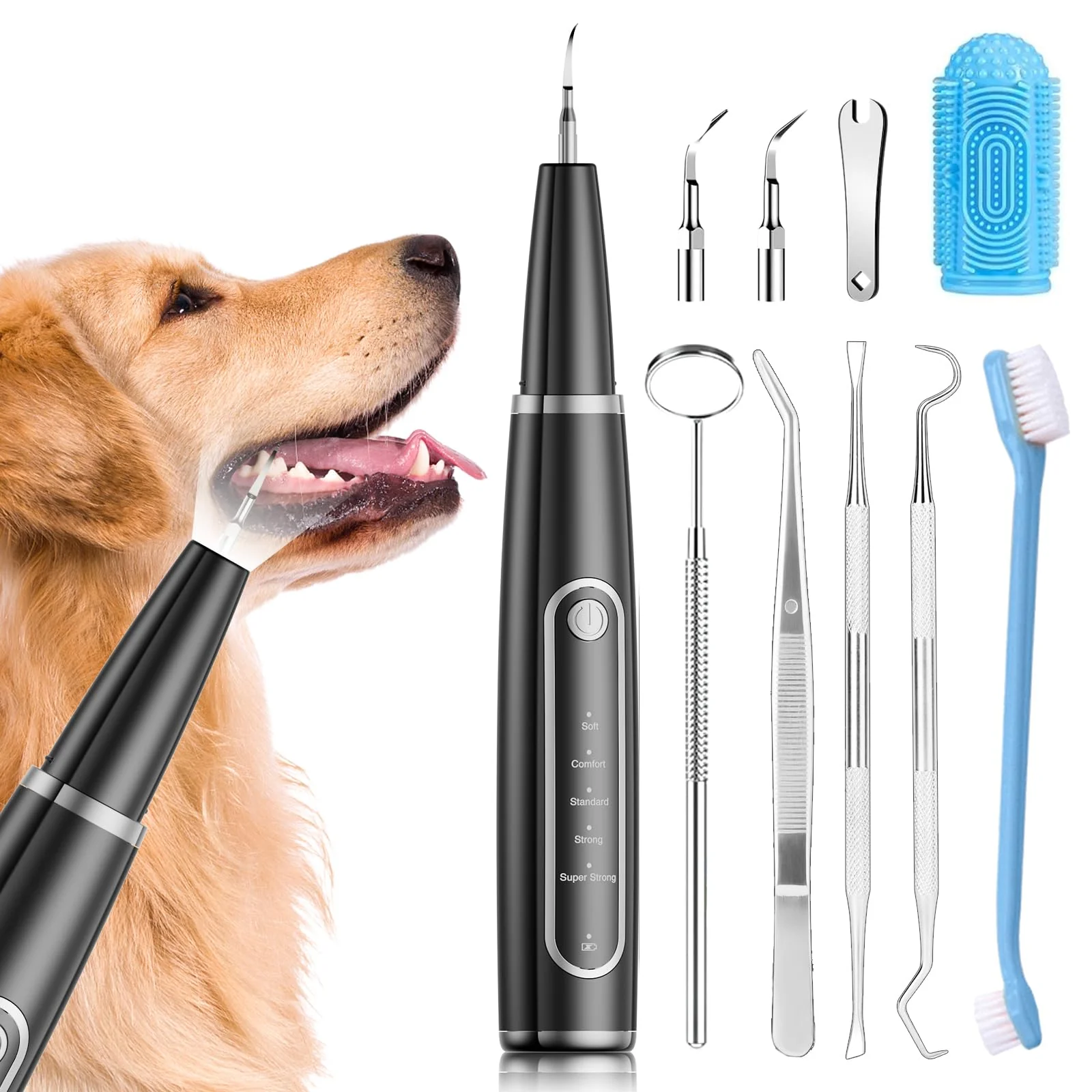 Green Ni-SHEN Dog Ultrasonic Tooth Cleaner — At-Home Plaque Tartar Removal Kit Black Efficient