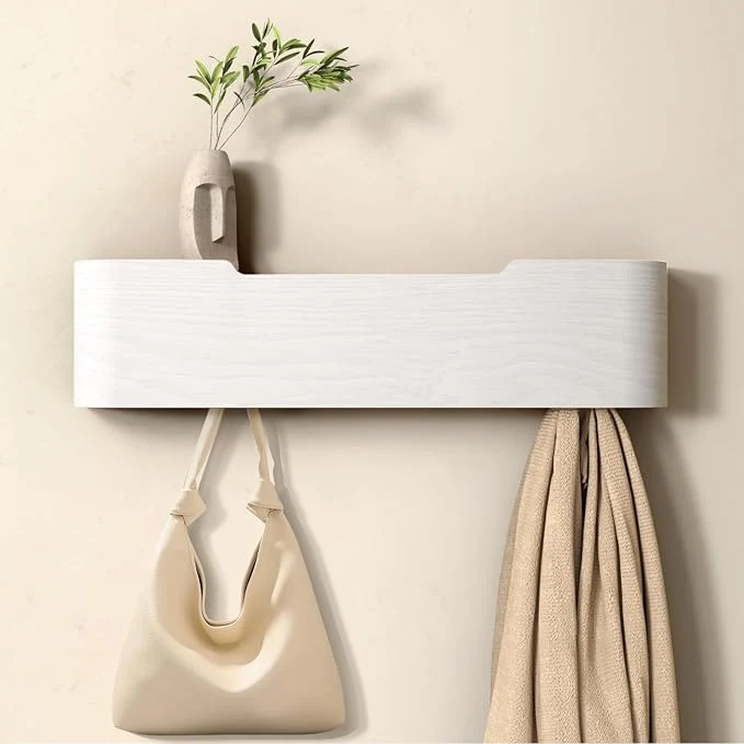 Breathable Coat Rack Wall Mount Entryway Organizer Modern Key Holder Wall Mount with Wooden Shelf Entryway Hooks for Bedroom Kitchen Hallway Bathroom for Hanging Coats Hats Dog Leashes Bags TowelsAbout ThisOverview Powerful