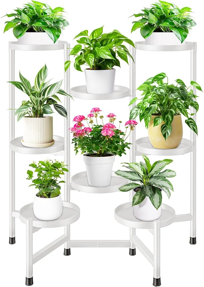 Trendy 8 Tier Plant Stand Indoor Tall Tiered Plant Stands Outdoor for Multiple Plants Corner Metal Folding Flower Display Holders Rack Shelf for Living Room Balcony Garden Cream WhiteAbout ThisOverview High-End
