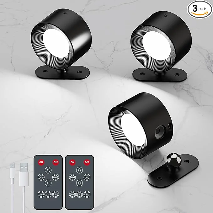Breathable 3Pack Battery Operated Wall Sconce 3 Color Modes 3 Brightness Levels 360°Rotation Lighting Timer Touch Remote Control Wall Mounted Lamp LED Wall Lights for Bedroom Reading Bedside Black About ThisOverview Efficient
