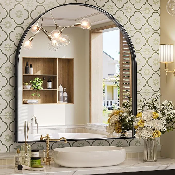 Secure Brightify Arched Mirror 31 x 33 Inch Black Arch Mirror Metal Frame Black Arched Wall Mirror Arched Top Bathroom Vanity Mirror for Living Room Bedroom Mantel Entryway HallwaysAbout ThisOverview Prestigious