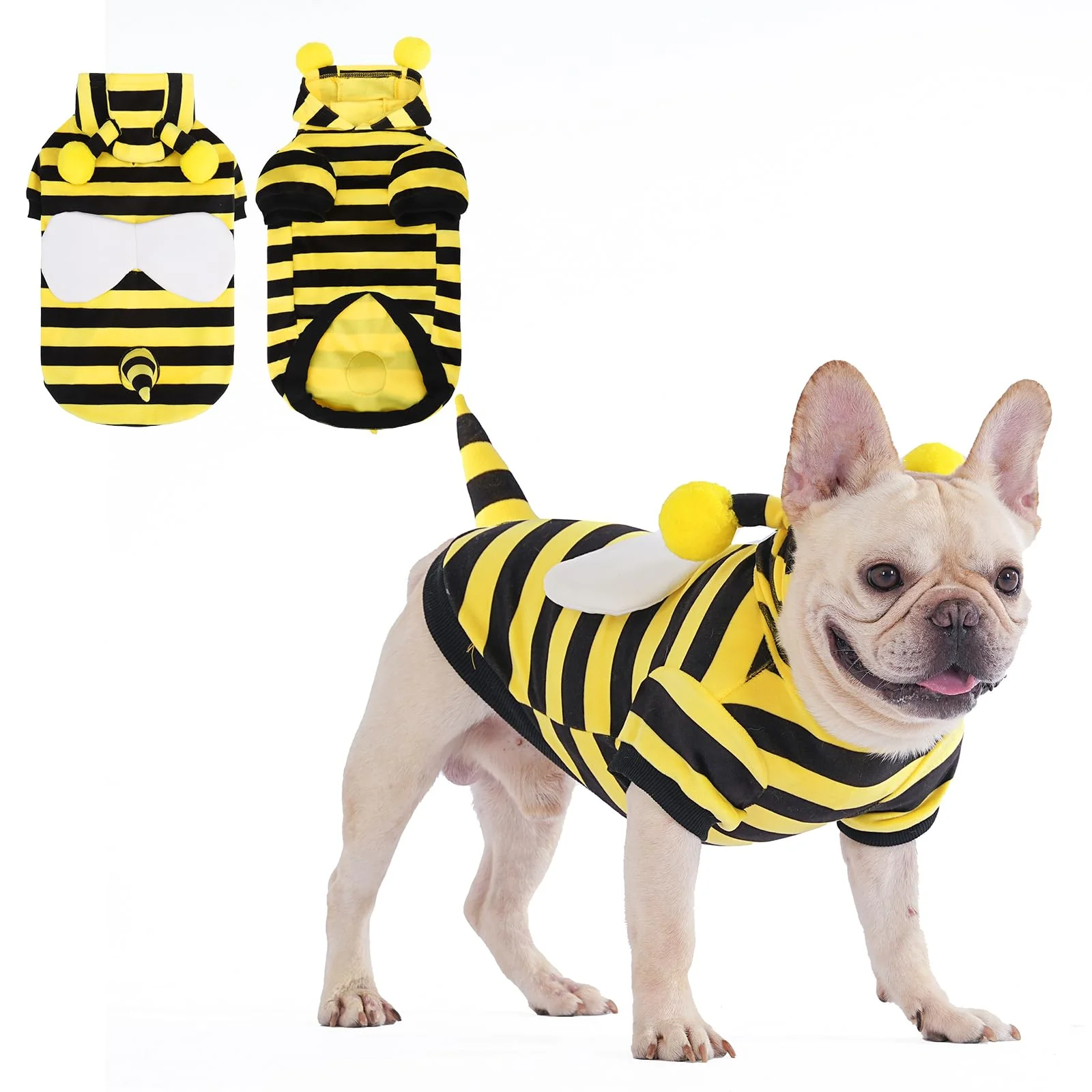 Functional KOOLTAIL Dog Bee Costume – Warm Fleece Hoodie Outfit for Small to Large Dogs Halloween Cosplay Enhanced