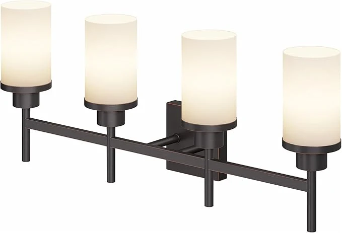 Traditional Bathroom Light Fixtures 4-Light Bathrom Vanity Lightings with White Frosted Glass Shade Oil Rubbed Bronze Wall Lamps Over Mirror T001ORB-L4About ThisOverview Detailed
