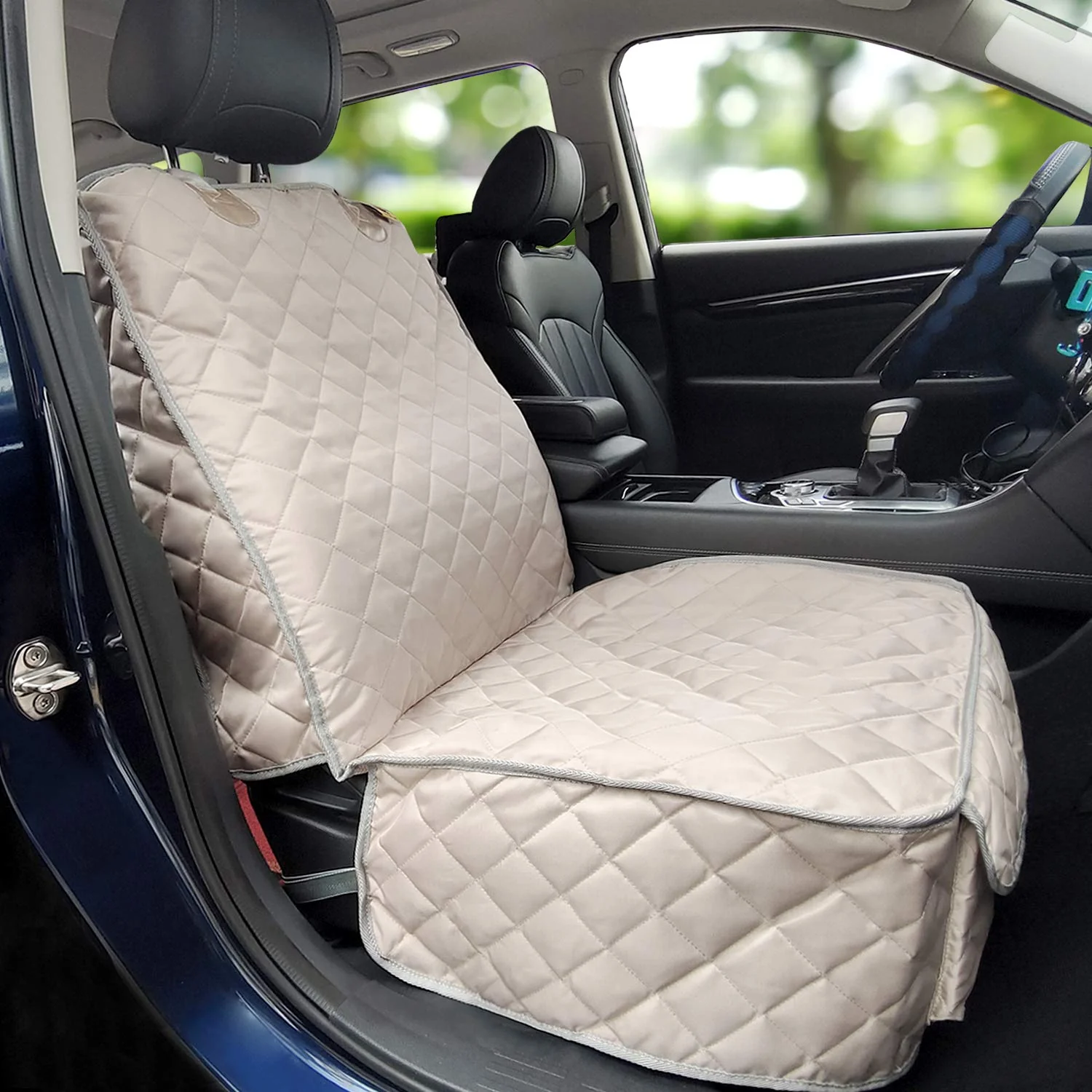 Premium Bark Lover Deluxe Front Seat Cover for Dogs – Durable Waterproof Nonslip Beige Luxury