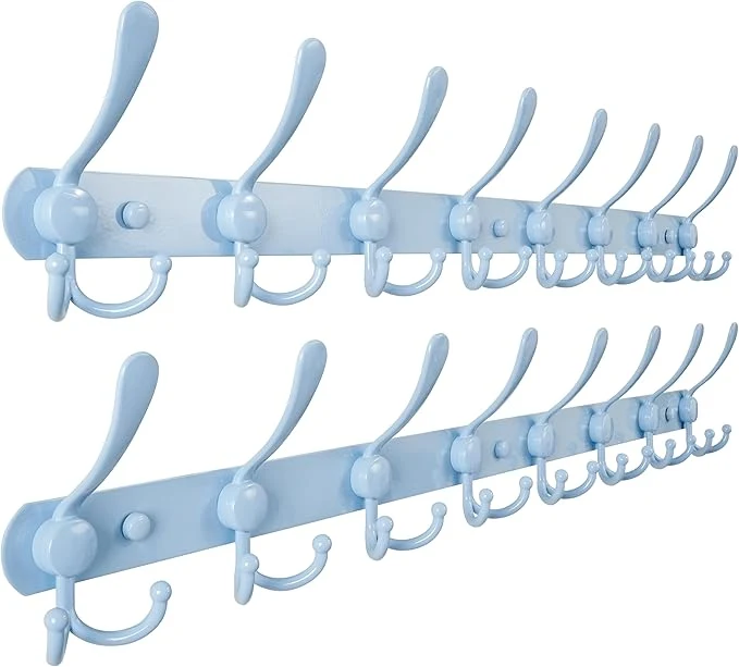 Smooth Dseap Coat Rack Wall Mount – 29.5 Long 8-Tri-Hooks Heavy Duty Coat Hanger Rail Wall Hooks for Hanging Coats Hats Clothing Clothes Purse Mudroom Entryway Blue Pack of 2About ThisOverview Classic