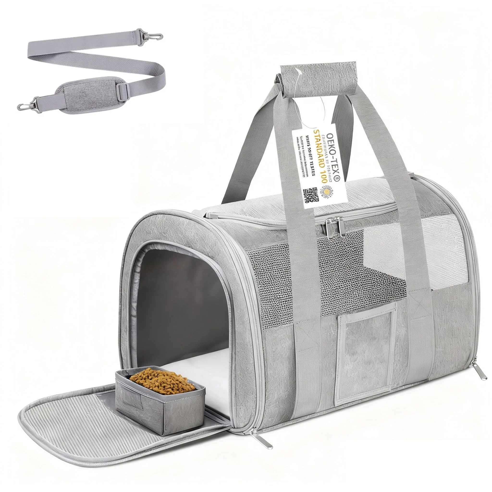 Premium SECLATO Cat Carrier – Airline Soft Sided Pet Carrier Under 15lb Grey Flexible