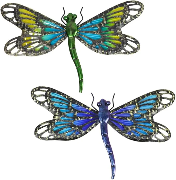 Reliable HONGLAND 2Pcs Metal Dragonfly Wall Decor Outdoor Dragonfly Wall Art Glass Sculpture for Home Garden Gradient Blue GreenAbout This Fast