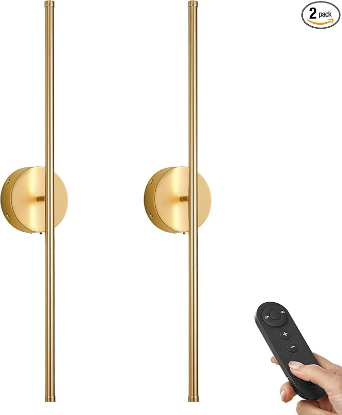 Flexible Battery Operated Wall Sconces with Remote Control Dimmable Wall Sconces Set of Two 350°Rotate 3000K LED Gold Wireless Wall Light for Living Room Bedroom Hallway 28.3 Inch 2 Pack About ThisOverview Effective