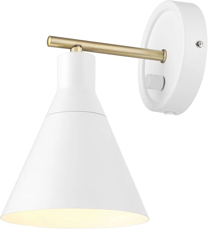 Fine Crafted GLOBE Electric 65542 1-Light Plug-in or Hardwire Wall Sconce Matte White Brass Accent Stepless Dimming Rotary Switch Fabric Cord Modern Lighting for Apartment or Renters Home DecorAbout ThisOverview Fashionable