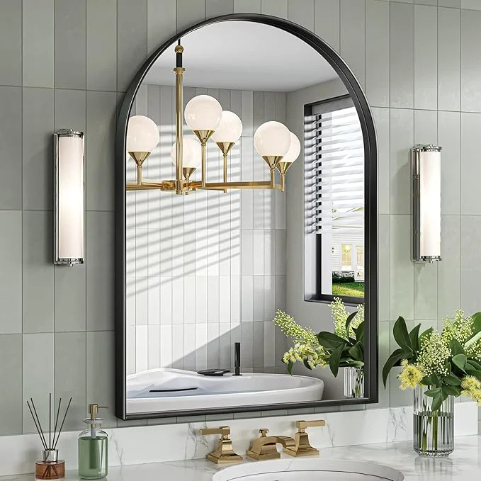 Traditional Brightify Arched Mirror 28 x 40 Inch Black Arch Wall Mirror Metal Frame Black Bathroom Mirror Top Bathroom Vanity Mirror for Living Room Bedroom Mantel Entryway HallwaysAbout ThisOverview Long-Lasting