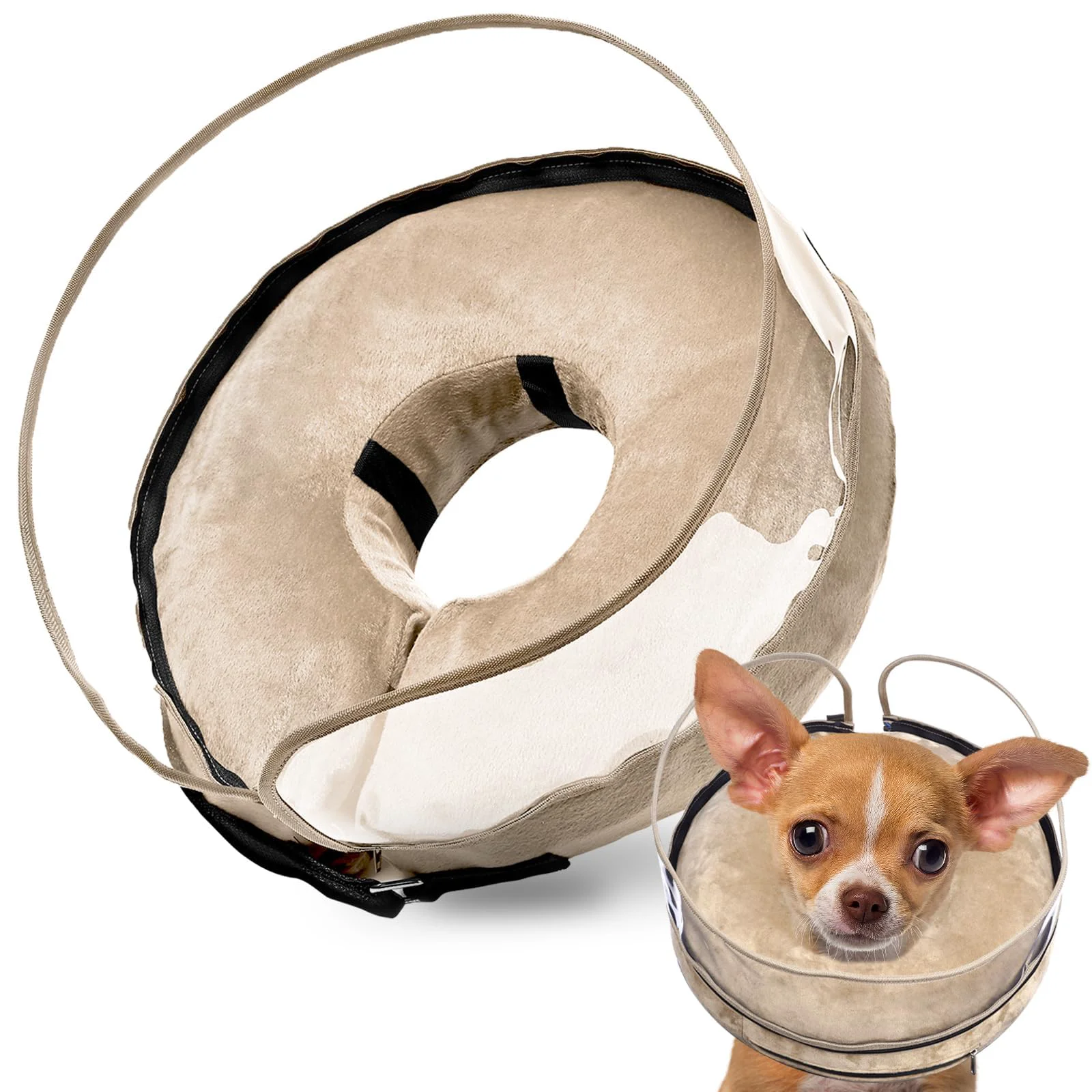 Lightweight BARKLESS Inflatable Dog Cone for Small Breeds — Soft Post-Op Donut Collar with Anti-Licking Shield Classic