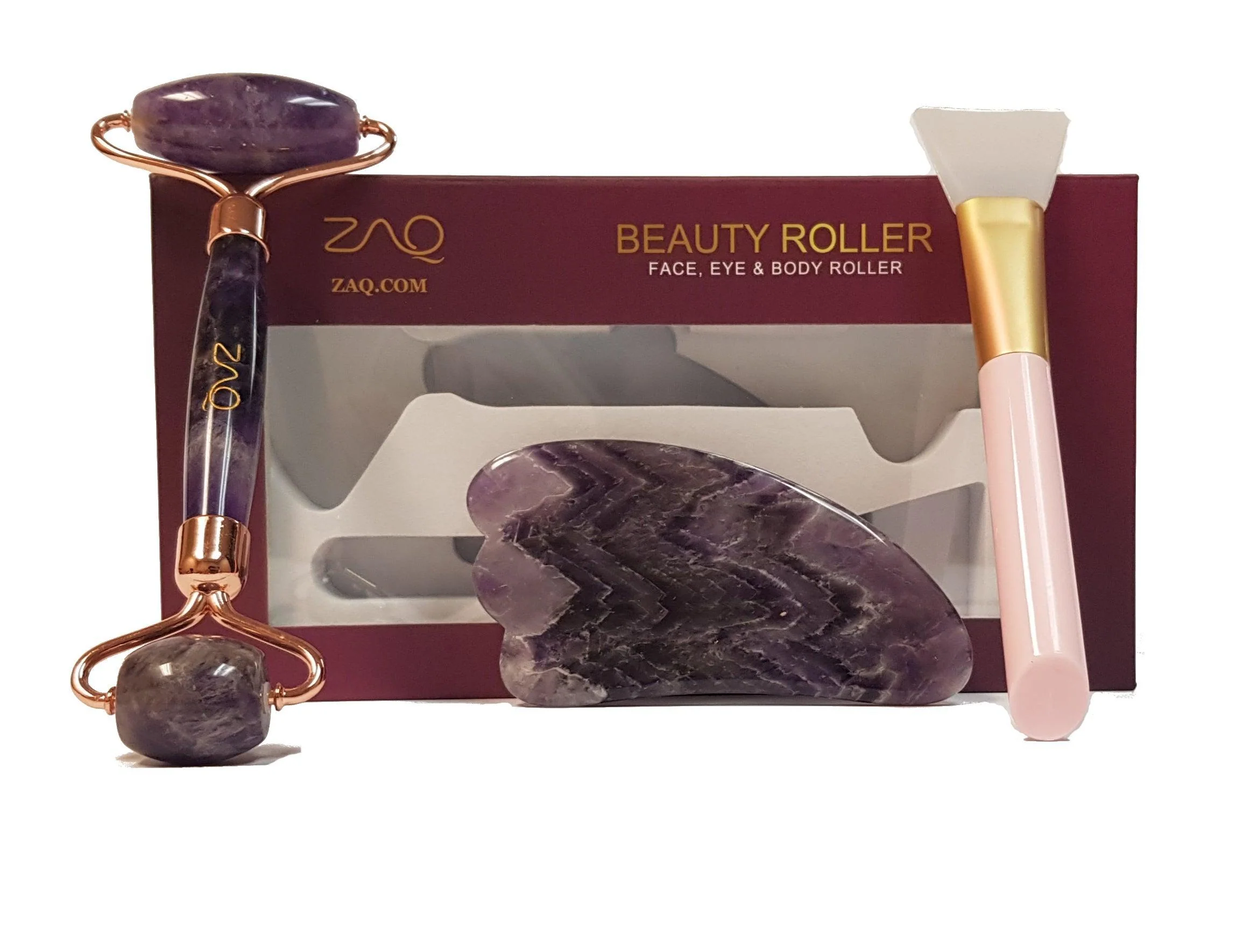 Crafted Rouleau de massage facial en améthyste Gua Sha Ensemble de pinceaux World-Class