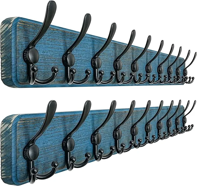 Authentic Dseap Coat Rack Wall – Heavy-duty 38-1 4 Long with Reinforced 10 Custom Tri-Hooks Solid Wood Wall Hanger for Coats Hat Jackets – Rustic Farmhouse Entryway Storage Weathered Blue Black Pack of 2About ThisOverview Innovative