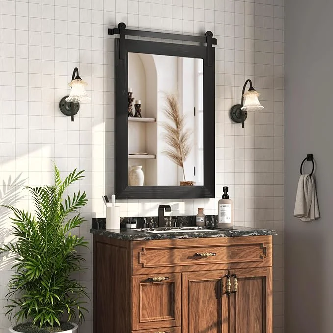 Responsible COGOOD Farmhouse Bathroom Mirror – 42 x 29 Rustic Barn Door Style Mirror for Living Room Entryway Vanity Wall Decor Black About ThisOverview Advanced