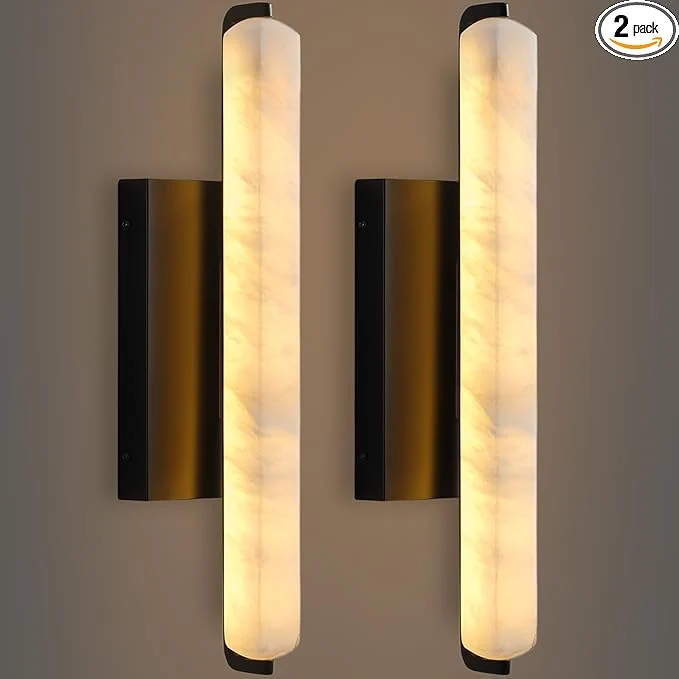 Premium Material Alabaster Wall Sconces Set of Two 15 Black Alabaster Sconce Spanish Natural Marble Bathroom Vanity Sconces Rectangle Modern Sconces Lighting for Bedroom Living Room Staircases HallwayAbout ThisOverview Selected