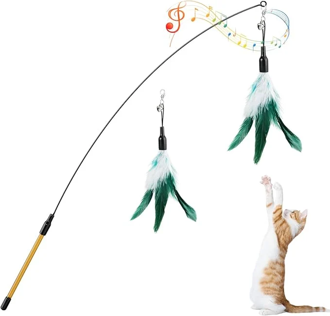 Soft Pawaboo Feather Teaser Cat Toy Interactive Feather Wand Cat Toy Flying Feather Recyclable