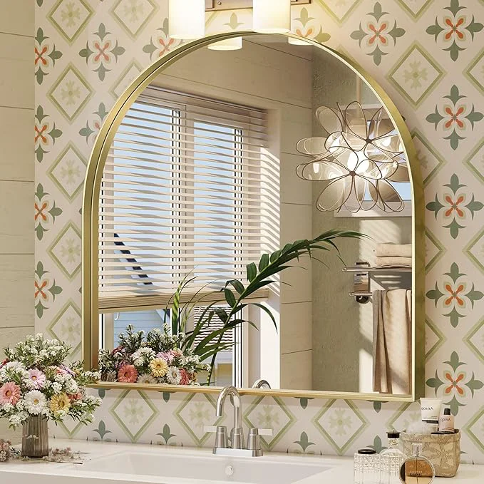 Enhanced Brightify Arched Mirror 31 x 33 Inch Gold Arch Mirror Metal Frame Gold Arched Wall Mirror Arched Top Bathroom Vanity Mirror for Living Room Bedroom Mantle Entryway HallwaysAbout ThisOverview Prestigious