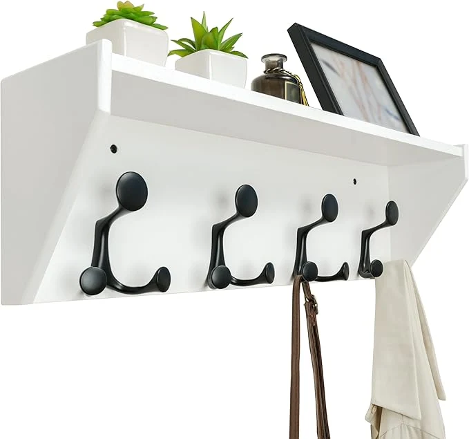 Functional WEBI Wall Shelf with Hooks Underneath 24 Long Wall Mounted Coat Rack with Shelf Entryway Coat Rack with 4 Triple Hooks for Hanging Coats Jacket Hallway Bedroom Mudroom WhiteAbout ThisOverview Stylish