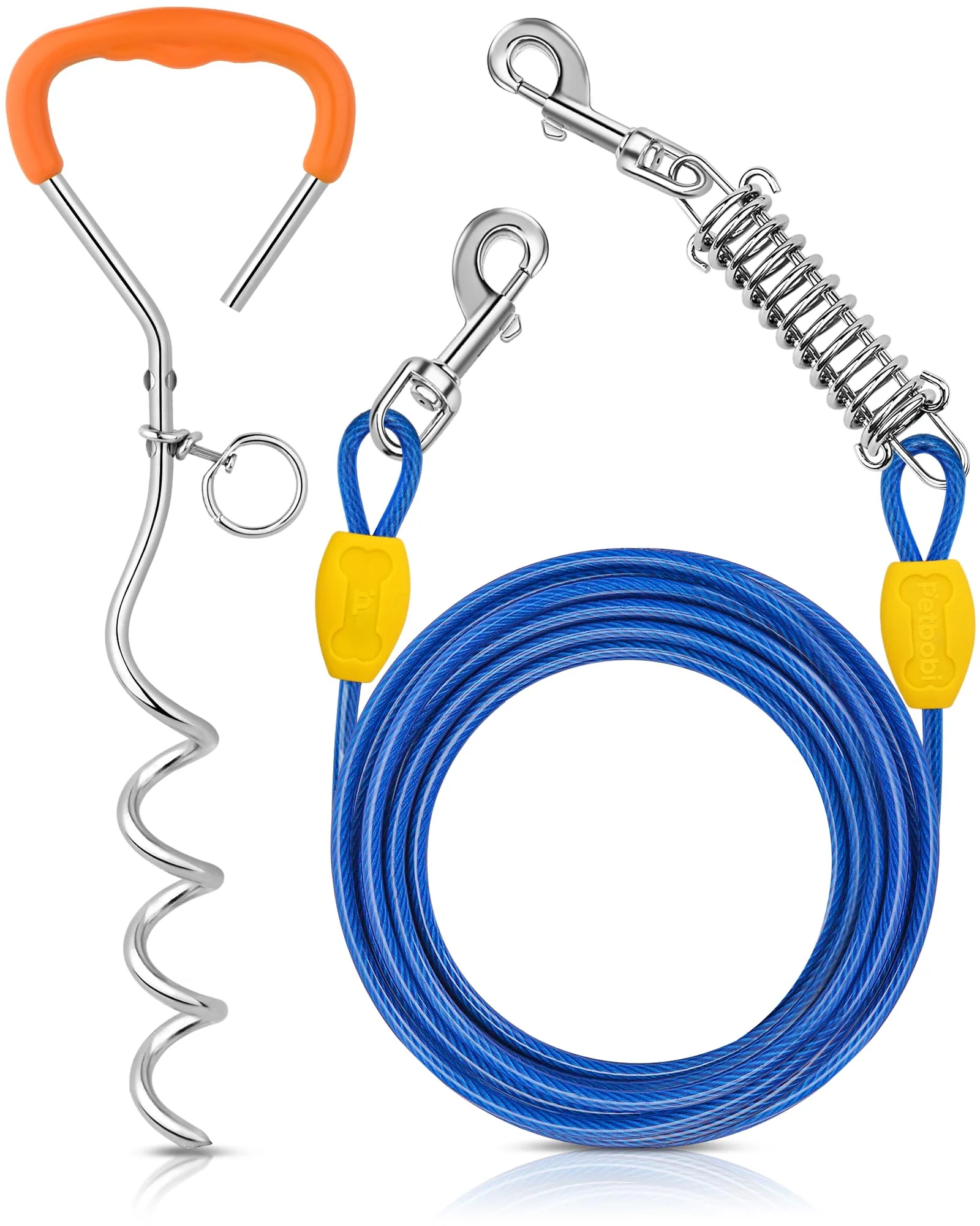 Detailed Petbobi Dog Tie-Out Cable Stake – 20ft Spring No-Tangle 16in Stake Up to 120 lbs Blue Convenient