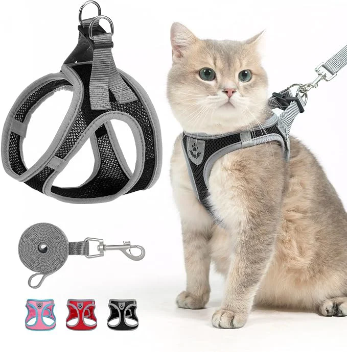 Effective SCENE Cat Harness and Leash Set Escape Proof Adjustable Soft Air Mesh Natural