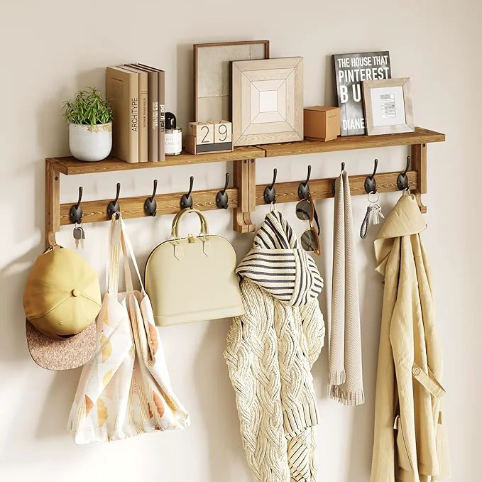 User-Friendly AMBIRD Coat Rack Wall Mounted with Shelf Coat Hooks Wall Mounted Wall Hooks for Hanging in Entryway Living Room Bathroom Bedroom Brown About ThisOverview Verified