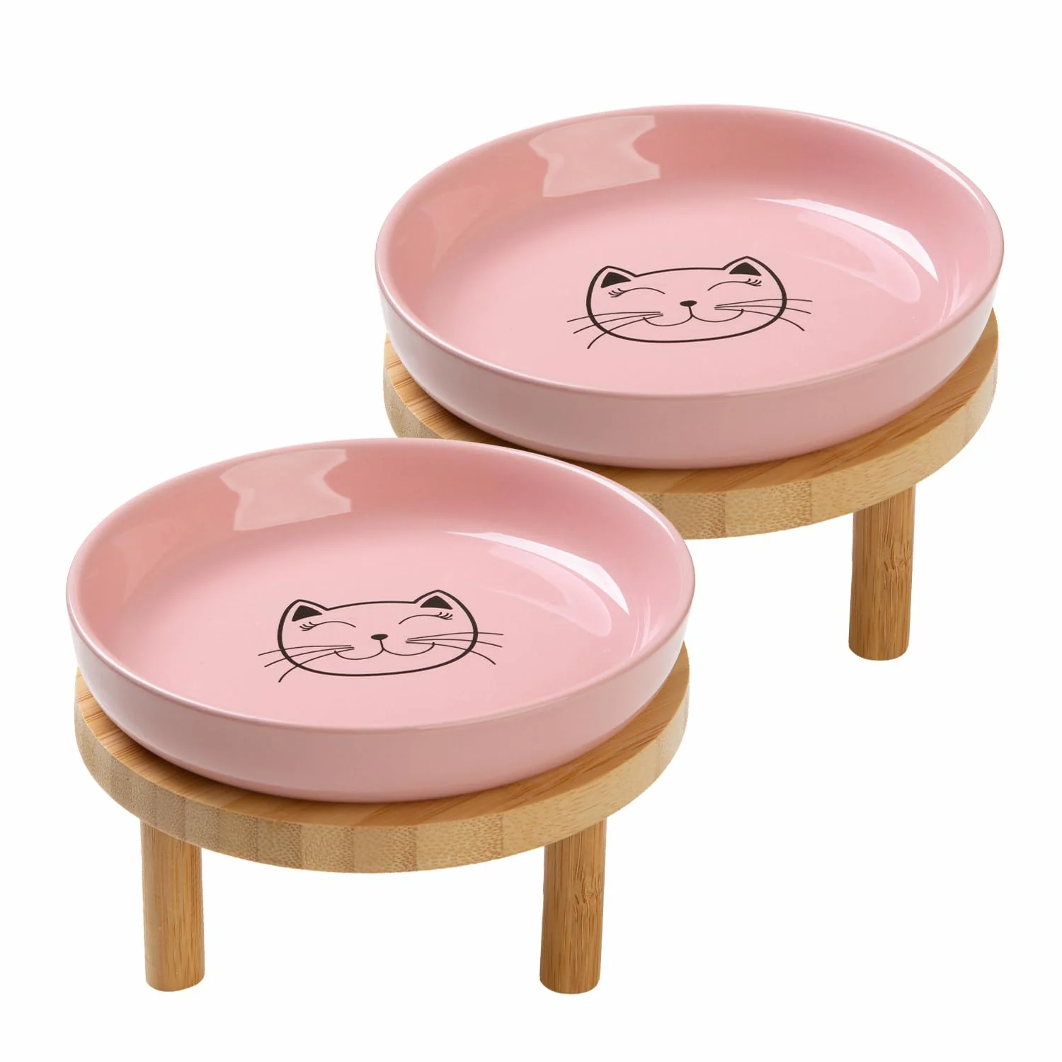 Next-Generation Lusifaco Shallow d Cat Bowls Pink 2-Pack – 5.9 Inch Wide with Bamboo Stand Healthy