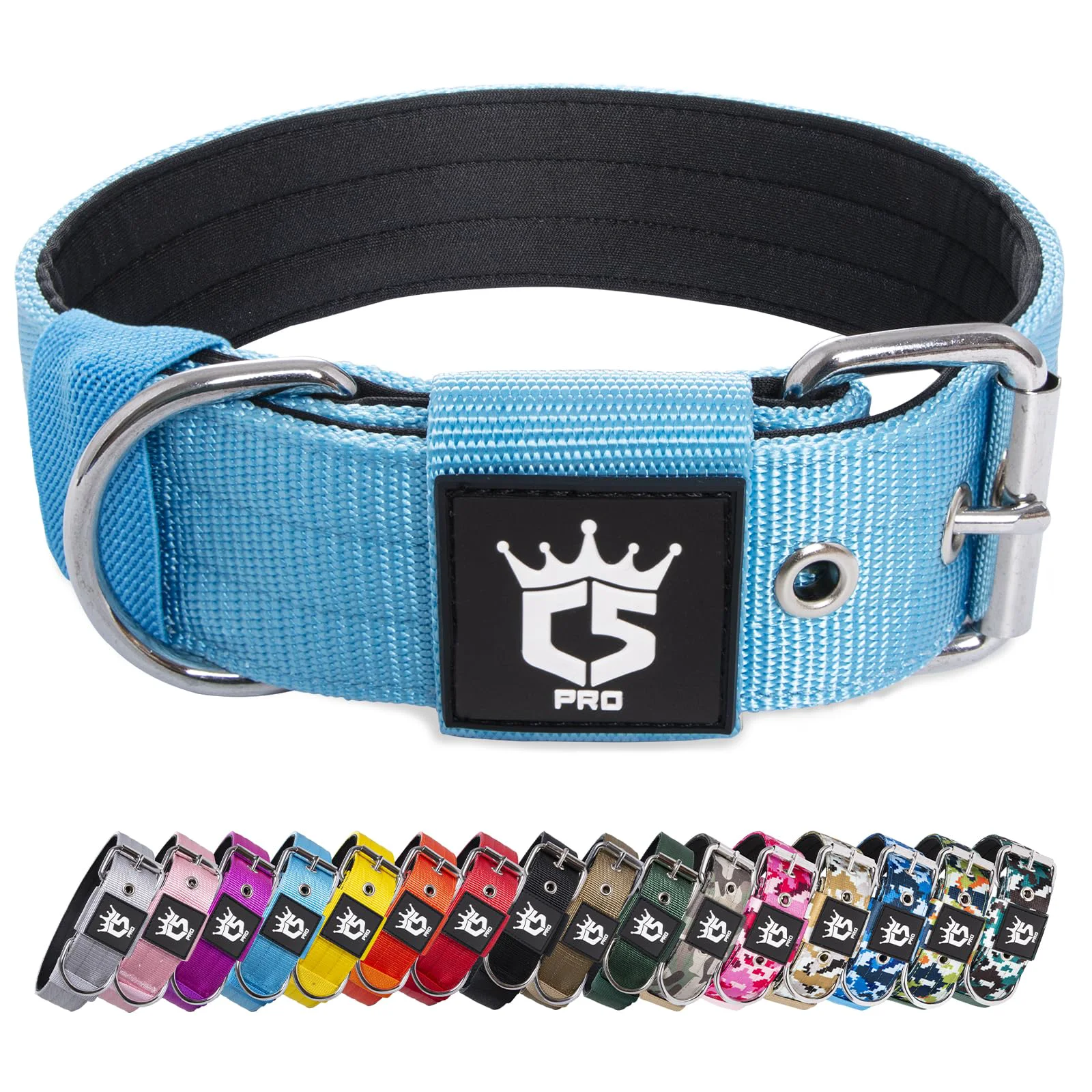 Verified TSPRO Tactical Dog Collar 1.5 Inch Wide Blue L Heavy-Duty D-Ring 4-Point Adjustments Padded Neck Exclusive