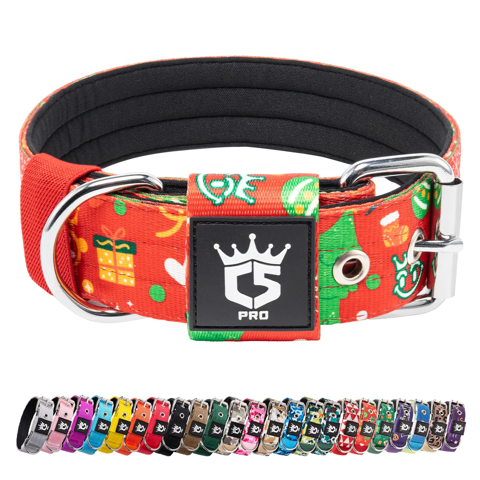 Smart TSPRO Tactical Dog Collar 1.5-Inch Wide Heavy-Duty Adjustable for Medium to Large Dogs Christmas Red L Pure