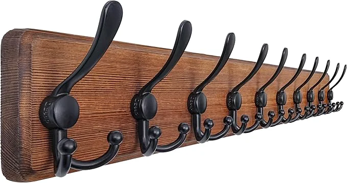 Practical Dseap Coat Rack Wall – Heavy-Duty 38-1 4 Long with Reinforced 10 Custom Tri-Hooks Solid Wood Wall Hanger for Coats Hat Jackets – Rustic Farmhouse Entryway Hallway Storage Natural BlackAbout ThisOverview Smooth