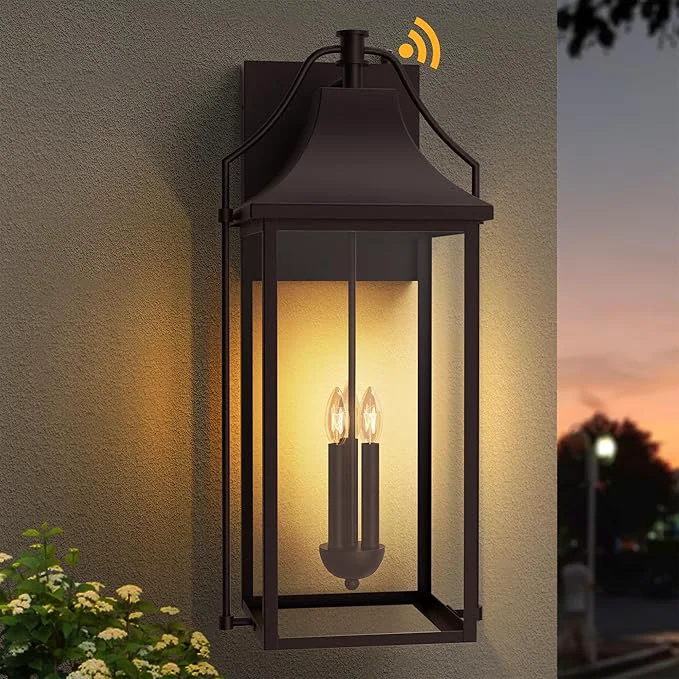 Green 𝟐𝟓-𝐈𝐍𝐂𝐇 Dusk to Dawn Outdoor Wall Light Large Size Waterproof Patio Lanterns 3-Light Oil Rubbed Bronze Exterior Wall Mount Outside Sconce with Glass for HouseAbout ThisOverview Stylish