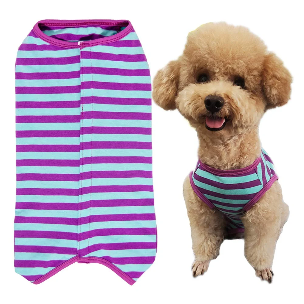 Convenient Kukaster Pet Dog Recovery Suit – Post-Surgery Shirt for Puppies Purple Blue Stripe XL Fine