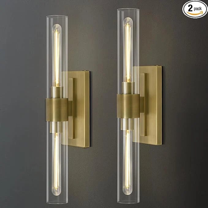Carefully Designed Brass Wall Sconces 22.8 Bathroom Wall Sconce Gold Wall Sconces Set of 2 2-Light Dimmable Wall Sconce Sconces Wall Lighting With Glass Bathroom Vanity Light Tube Sconce for Living Room HallwayAbout ThisOverview Pure
