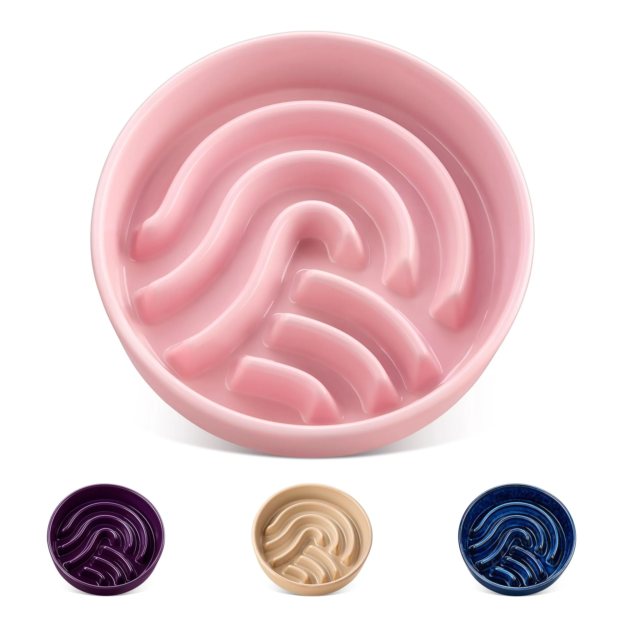 Elegant Vancasso Slow Feeder Dog Bowl – 0.6 Cup Ceramic Puzzle Dish Pink Casual