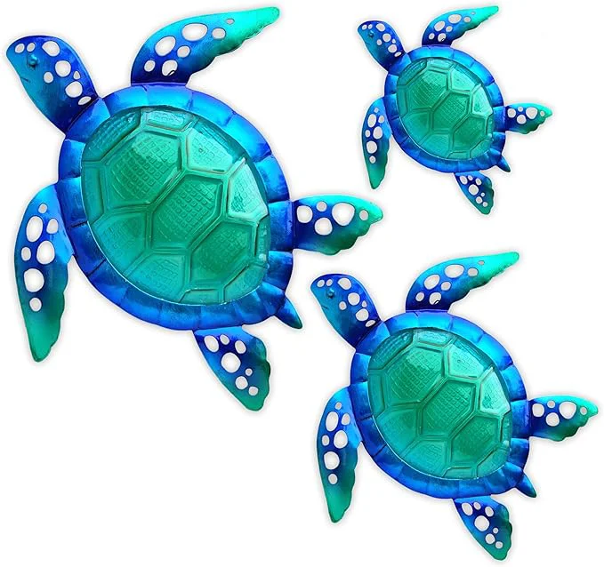 Clean JOYBee Sea Turtle Wall Art Decor Metal Glass Sea Life Nautical Home Wall Hanging Decor Ocean Theme Coastal Decorations for Indoor Outdoor Bathroom and Garden-Blue（Set of 3）About This Fine Crafted
