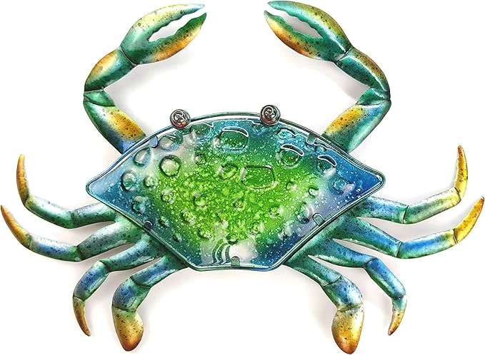 Practical JOYBee 17.2Inch Large Metal Crab Wall Art Decor Decoration for Outdoor Indoor Nautical Hanging Art Blue Green Stained Glass with Metal for Garden Pool Patio Balcony Kitchen or BathroomAbout This Elegant