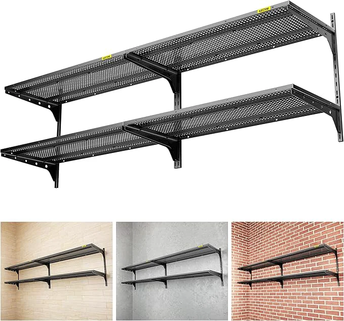 Safe 2-Pack 2 Tier 1.3x3ft Garage Shelving Wall Mounted 500lbs Load Capacity，15.6x36inch per Shelf Height Cassette Adjustable Floating Shelves BlackAbout ThisOverview World-Class