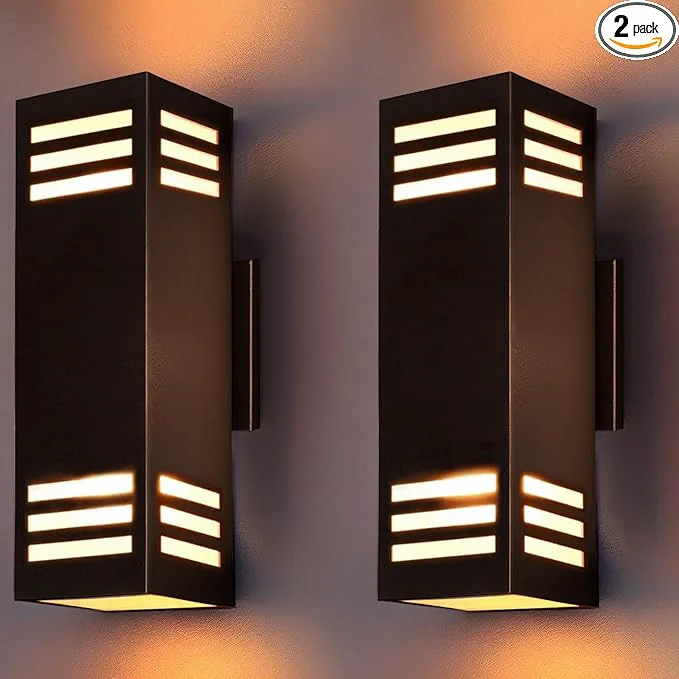 Authentic wowlite Outdoor Wall Lights Dusk to Dawn 2 Pack Modern Porch Lights Outdoor Wall Sconce Square Bronze Up and Down Lights Waterproof Exterior Light Fixture for House Garage Patio ETL ListedAbout ThisOverview Breathable