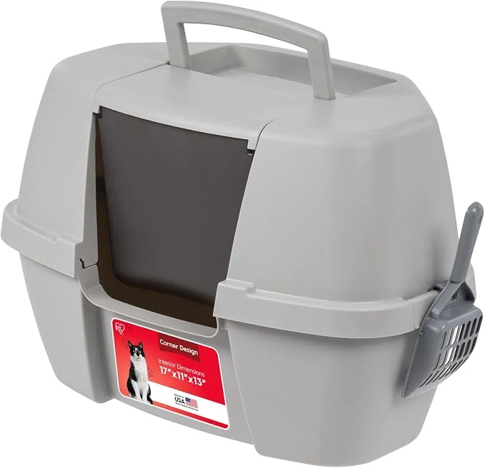 Sustainable IRIS USA Corner Cat Litter Box Enclosed Stylish