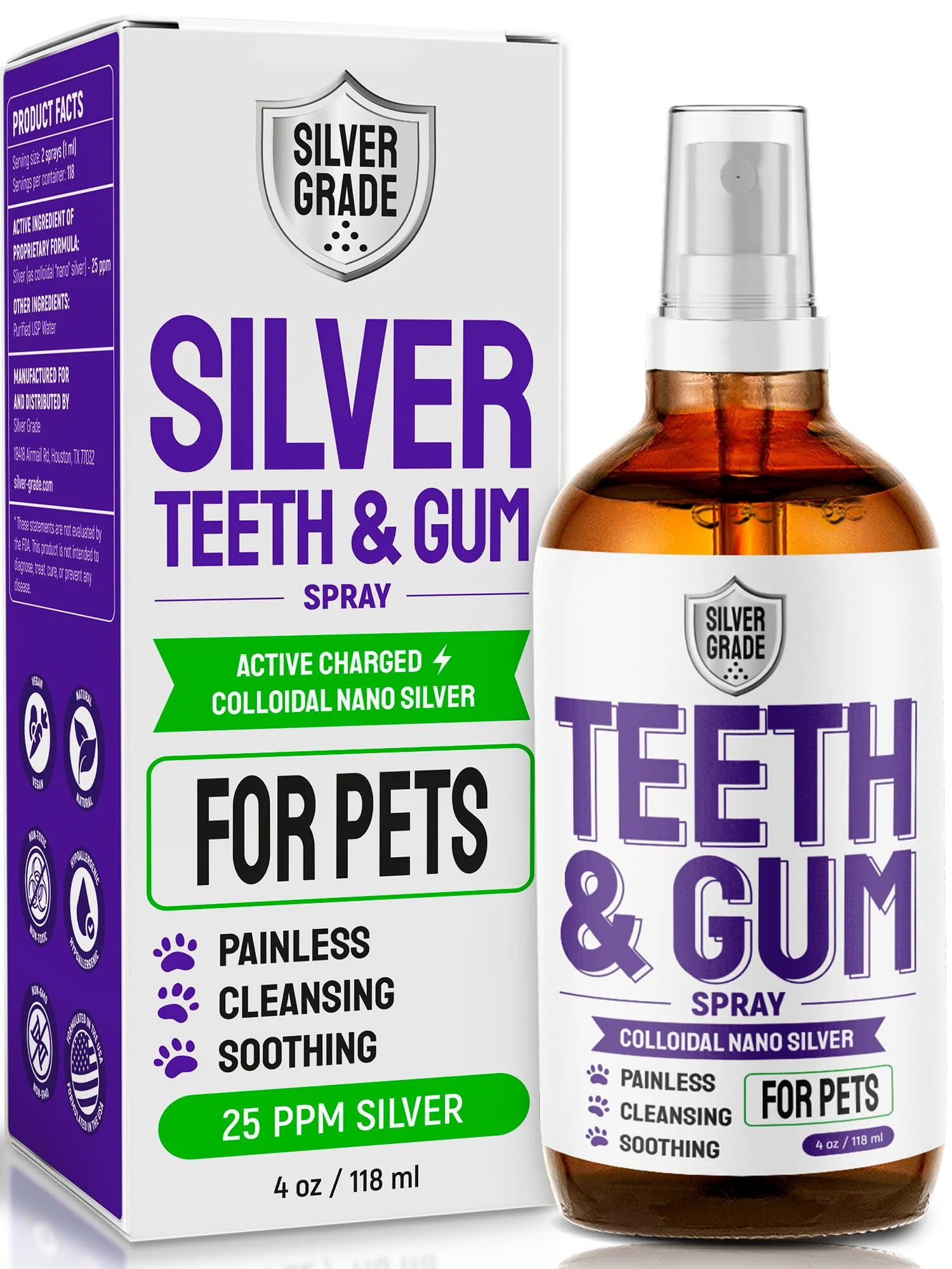 Secure SILVER GRADE Teeth Gum Dog Breath Spray for Pets Mouth – Cat Dental Care with Silver – Dog Breath Freshener Helps with Tartar Caries – Plaque Remover for Daily Use – 4 Oz Original
