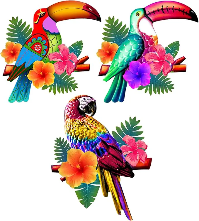Fashionable Meduofon 3 Pack Metal Birds Wall Art Decor Beautiful Parrot Toucan Outdoor Wall Decor for Patio Wall Fence Deck Garden Home Balcony Tropical Bird Macaw Wall Sculpture Hanging for Indoor OutdoorAbout This Natural