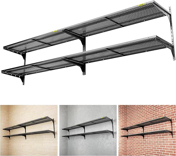 Minimalist 2-Pack 2 Tier 1.3x4ft Garage Shelving Wall Mounted 520lbs Load Capacity，15.6x48inch per Shelf Height Cassette Adjustable Floating Shelves BlackAbout ThisOverview Sustainable