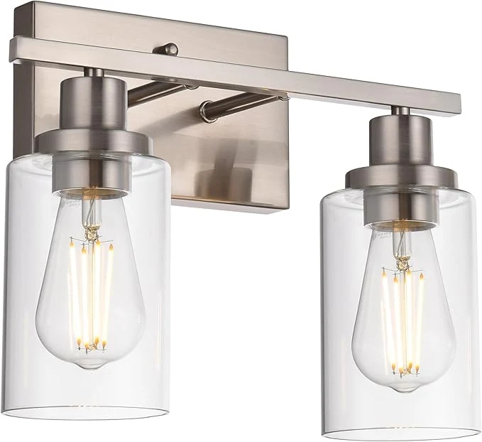 Soft MELUCEE Metal Wall Lights with Clear Glass Shade 2 Heads Bathroom Light Fixtures Brushed Nickel Modern Vanity Lights Sconces for Hallway Bedroom Kitchen Patent No. US D963914 S About ThisOverview Reliable