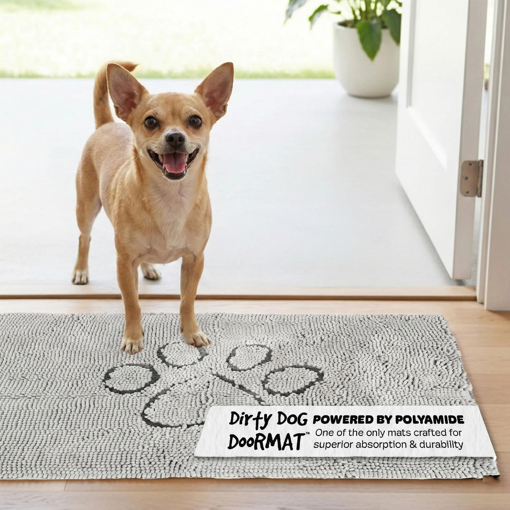 Lightweight Dog Gone Smart Dirty Dog Doormat – Ultra-Absorbent Fast-Drying Doormat with Non-Slip Backing Silver Grey Next-Generation