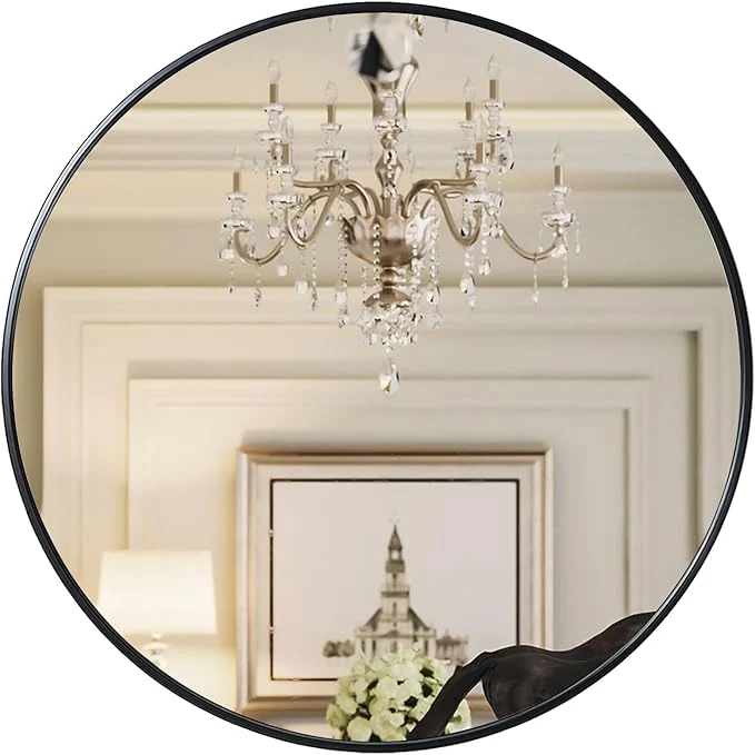 Pure Growsun 48 inch Large Round Mirror Bathroom Mirror for Wall Metal Frame Round Mirror for Fireplace Living Room Wall Decor Black FrameAbout ThisOverview Efficient