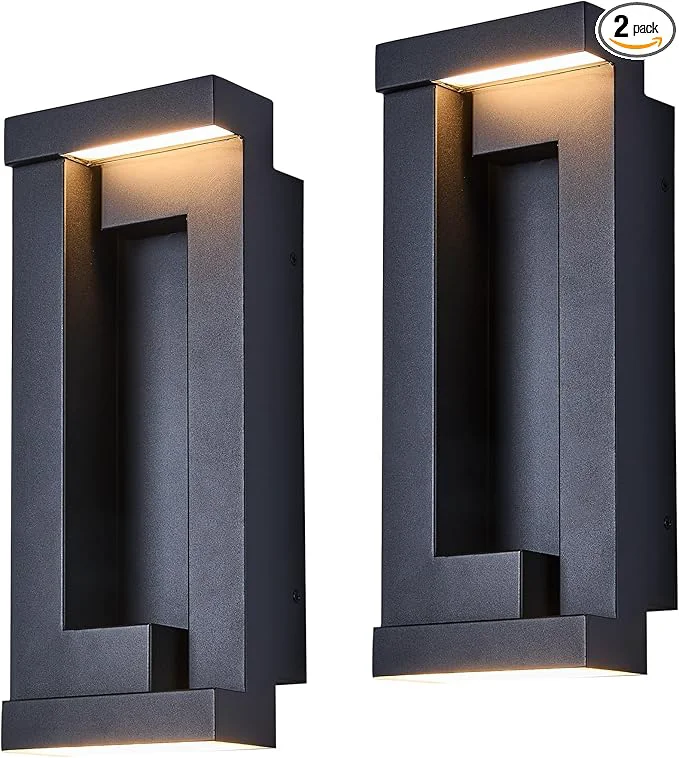 Healthy Modern Outdoor Wall Light Integrated LED 24W 2200LM 3000K Porch Patio Lights IP65 Waterproof for Decor Triac Dimmable Voltage 120-277V Suitable for Global Use 2 Pack Textured Black.About ThisOverview Quality