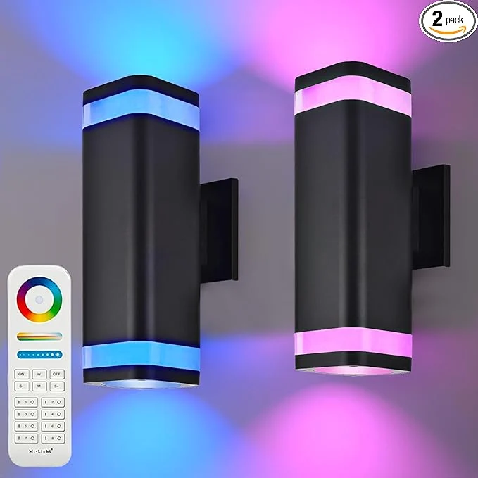 Healthy wowlite Smart Up and Down Lights Outdoor 2 Pack RGBCW Exterior Lighting Fixtures WiFi App Control 2700K-6500K Ambience Wall Sconce Light Color Changing Black Exterior Lights for House Porch PatioAbout ThisOverview Stylish